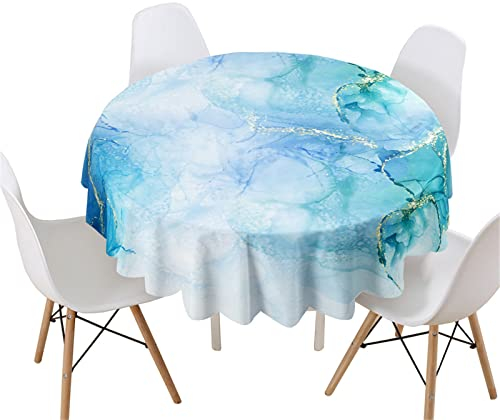 Highdi 3D Marmor Rund Tischdecke Abwaschbar, Wasserdicht Lotuseffekt Antifouling Rund Tischdecken Polyester Tischtuch für Home Küche Dekoration Garten (Durchmesser 160cm,Türkis Kristall)