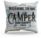 BXFAHZJ Funny Welcome to Our Camper Our Happy Place - Funda de almohada con temática de camping de 18 x 18 pulgadas, decoración para sofá, cama, sofá, decoración de caravana, regalos para amantes de