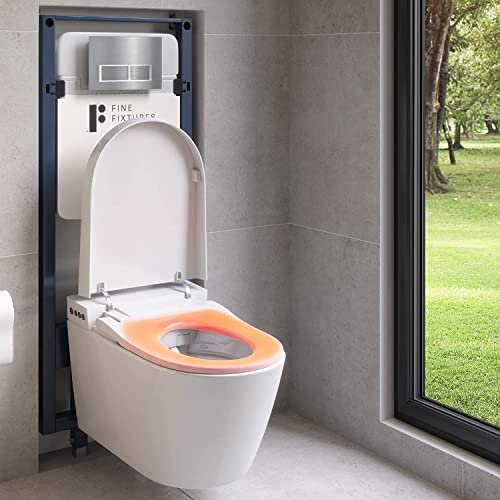 Aqueous In-Wall Smart toilet Combo Set - Toilet Bowl With Bidet seat, Tank And Carrier System (2 x 4 Studs), Chrome Push Buttons Included