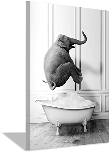 Elefanten-Poster auf Badewannen, interessante Sprünge, Elefant, Wandkunst, Dekoration, humorvolle Tiere, können im Kinderbadezimmer, Schlafzimmer und Wohnzimmer aufgehängt werden (40 x 60 cm, ohne