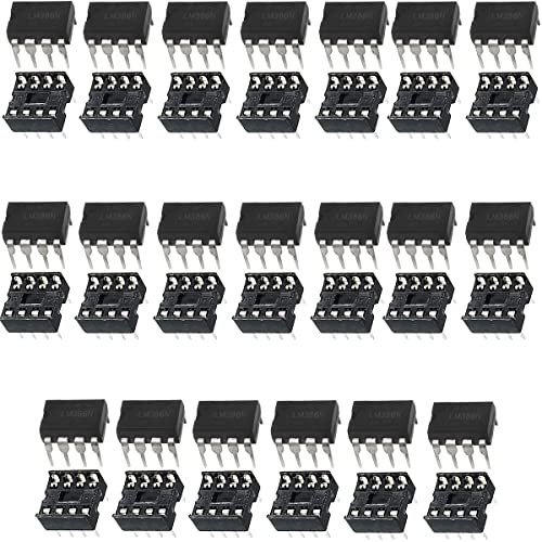 Youmile 20 pcs LM386 LM386N amplificateur audio DIP-8 IC amplificateur de puissance audio basse tension 300 kHz régulateur de tension d'entrée basse mono grande puce avec + 20 pcs prise DIP-8 IC