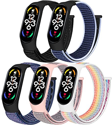 SOiiKE 5 Pièces Bracelet Compatible avec Xiaomi Mi Band 7/Mi Band 6/Mi Band 5/Mi Band 4/Mi Band 3, Bracelet de Remplacement en Nylon pour Xiaomi Mi Band 5, Femmes Hommes