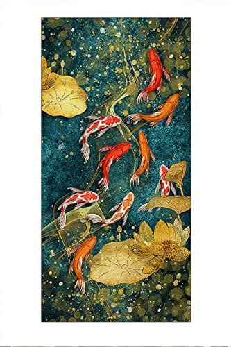 ZWUBNN Ästhetisches Poster mit 9 Koi-Fischen, Glücks-Lotus, Leinwand, ungerahmt, 30 x 60 cm