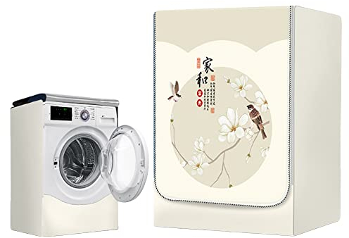 FANSU Lotus Flower Washing Machine Cover Waterproof Dustproof Front Load Washer Dryer Machine Cover Protector Sunscreen Washer Protection Tumble Dryer Cover (M (8-10kg),Elegant)
