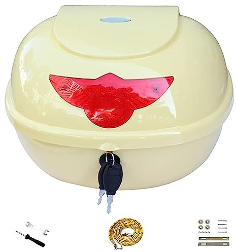 PERTID Motorrad Roller Top Case, Große Kapazität Heckbox Helmkoffer Mit Rote Reflektor/Rückenlehne Aufbewahrungskoffer Für Roller, Motorrad, Scooter, Mofa, Quad