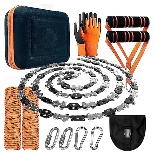 Niktule High Limb Rope Saw | Manual Chain Saw | High Reach Tree Limb Hand Rope Chainsaw, Teeth, Pocket Chainsaw with Handles, Ropes, Webbing, Carabiner