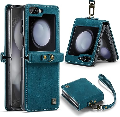 Tuzon Handyhülle für Samsung Galaxy Z Flip 5 Hülle Leder Tasche mit Band ständer RFID-Blockierung stoßfeste Handyschutzhülle