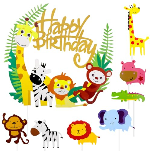Rumyve15 PCS Animal Birthday Cake Decorations,Jungle Animals Tiger Giraffe Lion Theme Party,DIY Dessert Cake Decoration Supplies for Boys Girls Kids Birthday Party Supplies