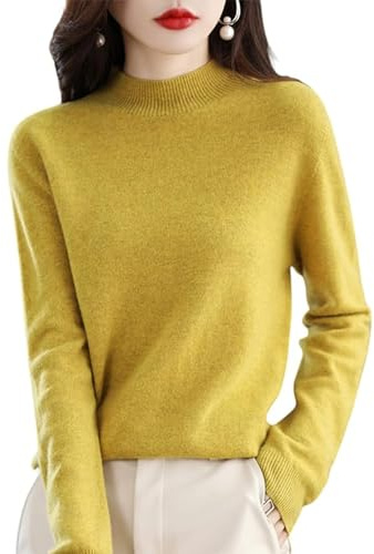 CUSON Kashmirtröjor för kvinnor, 100 % kashmir långärmad rund hals mjuk varm pullover stickade tröjor