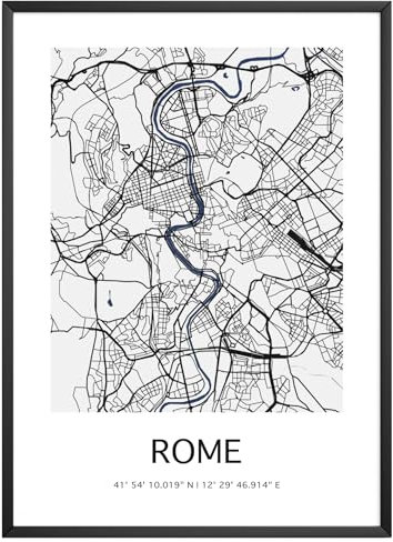 MJ-Graphics - Stadtkarte-Poster Rom - Bild mit schöner Karte & Koordinaten | Wandbild Din A4 in Galerie Qualität mit extra dickem 300g Posterpapier - FineArt Kunstdruck ohne Bilderrahmen