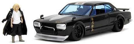 Jada Toys Tokyo Revengers 1:24 1971 Nissan Skyline GT-R Druckguss-Auto & 7 cm Mikey Figur, Spielzeug für Kinder und Erwachsene