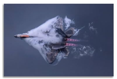 NIZIEE Fighter Aircraft Poster F-22 The American Empire Raptor White Smoke Decorative Painting Canvas Poster 16x24inch(40x60cm)