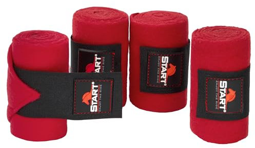 Start Fleecebandagen Pferd 4er Set – Elastische Bandagen mit Klettverschluss & Aufbewahrungstasche – Ideal für Training & Stall (100 cm, Rot)
