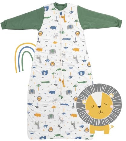 schlummersack Schlafsack Baby Winter 90 cm Dschungel | Babyschlafsack mit Ärmel 3.5 Tog Baby Schlafsack Winter | Winter Schlafsack Baby Baumwolle