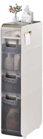 Armoire de Rangement de Salle de Bain Mince à 4 Niveaux, Organisateur de Salle de Bain à Fente étroite avec tiroirs, casier Mobile étanche en Plastique avec roulettes pour la Cuisine et Le Linge