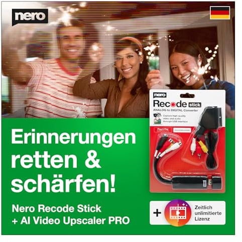 Nero - Retten Sie Ihre Erinnerungen | Video Grabber + Scart Adapter + AI Video Upscaler Pro Unlimited | Videoqualität verbessern | VHS digitalisieren | S-VHS | Hi8 | Super 8 | Windows 11 / 10