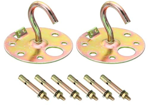 PATIKIL 105lbs 80mm Steel Ceiling Hooks, 2pcs Ceiling Fan Hook Pad Eyes Plate Wall Hanger Hardware with Mounting Screws for Hanging Lamp Plant Baskets