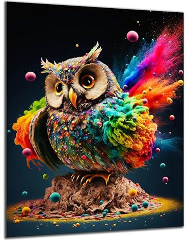 DARO Design - Wand-Bild 6mm HDF 84x56 cm Neon Eule Owl - Wand-Deko Bilder Wohnzimmer