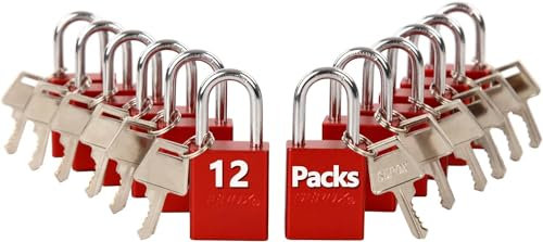 SEPOX Weatherproof Solid Aluminum Keyed Alike Padlock Industrial-Grade Padlock for Security Waterproof,Corrosion Resistant Safety,for Lock-Out,Garden,Locker-Lock,Sheds,Cabinets,Doors(Red 12 Pack)