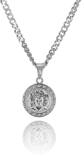 JVillion Medusa Halskette Silber Herren Schlangenkopf Anhänger, Griechische Mythologie Schmuck, 50-60cm Länge, wasserfest & nicht-abfärbend (55)