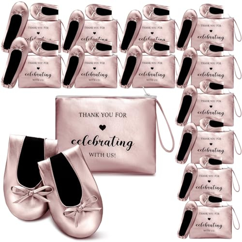 Cuffbow 12 paia di scarpe da sposa pieghevoli, ballerine arrotolabili, pantofole da ballo, confezione grande per spose, damigelle, ospiti, pista da ballo, oro rosa., Einheitsgr��e