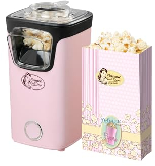 Bestron machine a pop corn, popcorn machine avec technologie d'air chaud, inclut 10 sacs à popcorn & une tasse à mesurer intégrée, Collection Sweet Dreams, Couleur: Rose