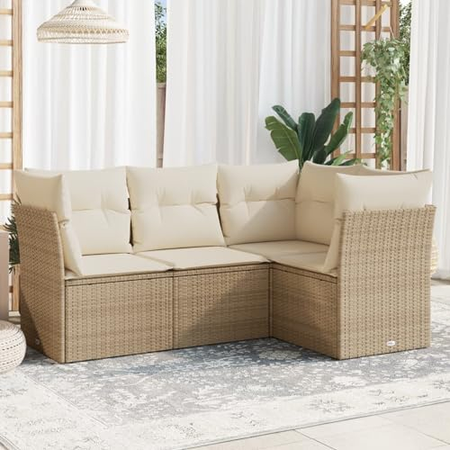 SECOLI Gartenlounge Set mit Stauraum Garten loungemöbel Set Balkon Sofa Balkon sitzgruppe Ecksofa Balkonmöbel Gartengarnitur mit Kissen-beige and cream-4-tlg