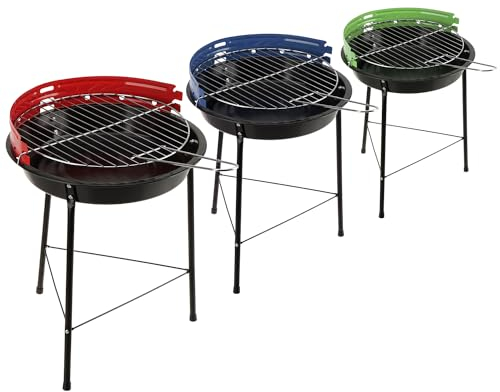 com-four® 3x BBQ Grill - Dreibein mit höhenverstellbarem Grillrost und Windschutz - runder Standgrill aus Metall für Balkon, Terrasse, Garten, Strand - Holzkohle-Grill [Auswahl variiert] (3 Stück)