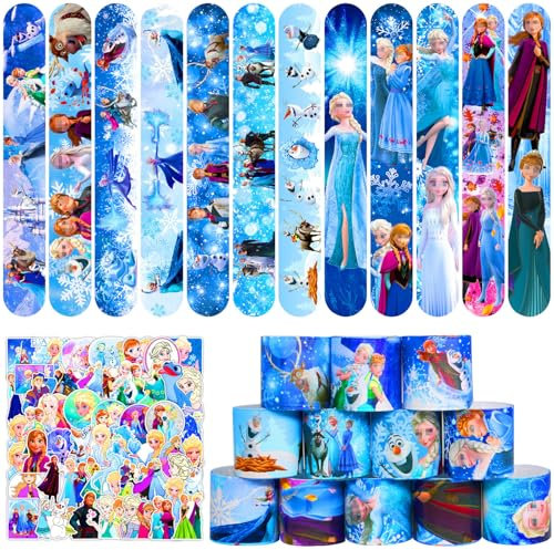86 PCS Frozen Inspired Party Favors Gift Set for Kids, Include 36 Pcs Frozen Slap Bracelets 50 Stickers, Frozen Birthday Party Supplies Party Decorations, Goodie Candy Bag Fillers School Rewards