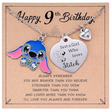 Simllyda Stit-ch Halskette, Stit-ch Geburtstagskette, Stit-ch Verstellbares Halskette, Lilo und Stit-ch Geburtstagsgeschenke für Tochter, Enkelin, Schwester, Freunde (9 Jahre alt)