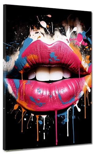 Pop Art Colour Lippen Leinwandbild Wandbild Kunstdruck XL Wanddeko Größe 90x120x4cm