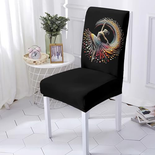 Stuhlhussen Black Dance Girl Stuhlbezug Stretch Removable Hussen für Stühle Universal Stuhlhussen Schwingstühle Chair Covers für Hotel Hochzeit Bankett Küche Restaurant Party(2 Pieces)