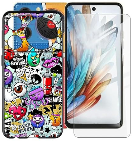 HGJTFANY Handyhülle für ZTE Nubia Music (6.60) mit Gehärtetem Glasfolie, Schwarz Weiche Silikon Stoßfeste Hülle Cover, Anti-Kratzer TPU Schutzhülle für ZTE Nubia Music - XS40