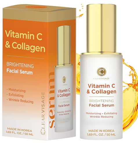Clear Visage Vitamin C & Kollagen Serum – Koreanische Aufhellende und Anti-Aging-Hautpflege für strahlenden Teint, tierversuchsfrei, für alle Hauttypen, 400 ml