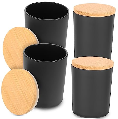 NUOBESTY 4juegos Recipientes Vacíos De Vidrio Para Velas Tarros Con Tapa De Bambú Decoración Moderna