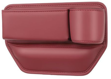 Car Leather Cup Holder Gap Bag, Car Seat Gap Filler Organiser, Adjustable Car Seat Storage Box, New Leather Car Seat Storage Box with Water Cup Holder for Phones Glasses Keys Cards(Red,For Passenger s