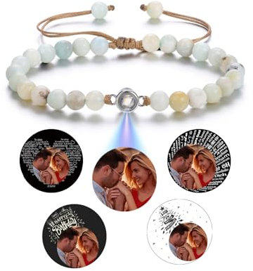 Jovivi Personalisiertes Armband Mit Foto Bild Projektion - 100 Sprachen Ich Liebe Dich Fotoarmband für Herren Damen - Freundschaftsarmbänder Personalisierte Geschenke (Amazonenstein)