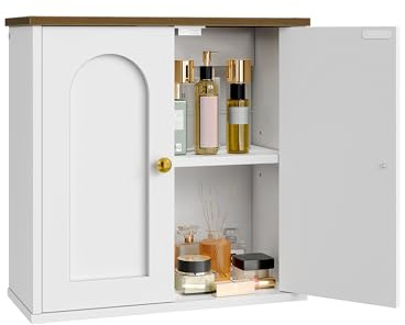CHOEZON Badezimmerschrank 40 x 18 x 40 cm, wandmontierter Badschrank, Wandschrank mit Verstellbarer Ablage, Küchenschrank, Hängeschrank im Landhausstil für Bad, Küche, Wohnzimmer, Weiß und Walnuss