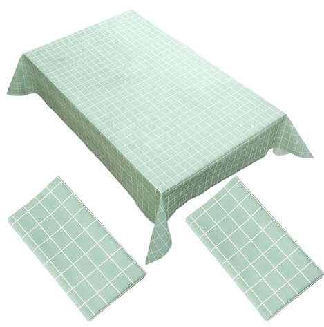 2 paquets de 137 x 178 cm Nappe en PVC vert imperméable, nappe en vinyle à carreaux, nappe de table en plastique qui se nettoie avec un chiffon, nappe à carreaux noir, nappe de table pour l'intérieur