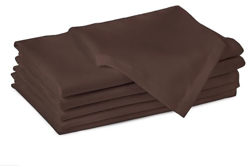 Encasa XO Baumwollstoffservietten | 6er-Set | Größe 43x43 cm | Dunkles Taupe Volltonfarbe | Waschmaschinenfest