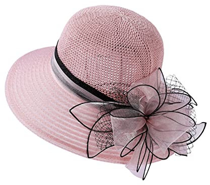 Chapeau d'été à large bord pour femme avec ficelles, rose, Taille unique