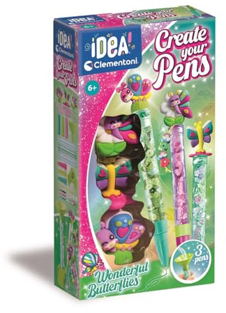Clementoni Idea Deine Stift-Kreationen Schmetterling - DIY Stifte-Set mit Schmetterlings-Accessoires - Bastelset zum Stifte selber machen, Kreativspielzeug für Kinder ab 6 Jahren, 18873