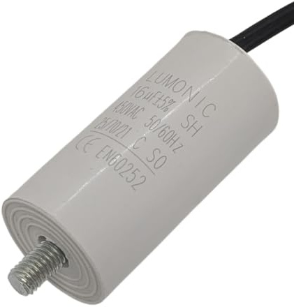 Lumonic Condensateur de démarrage 16µF 450V | avec Fil I 34x70mm I 16uF I Condensateur de moteur avec boîtier en plastique I Condensateur de service I pour pompes, tondeuses à gazon, outils