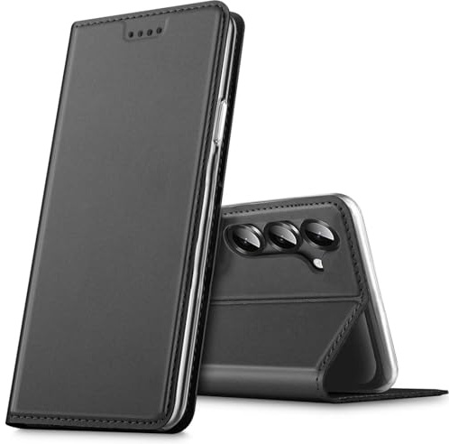 Verco Flip Cover für Samsung Galaxy A26 5G Hülle Book Case, Schwarz | Premium Handy Flip Cover, Ultra Flach, metallic Look, langlebige Klapphülle, klappbar, Magnetverschluss