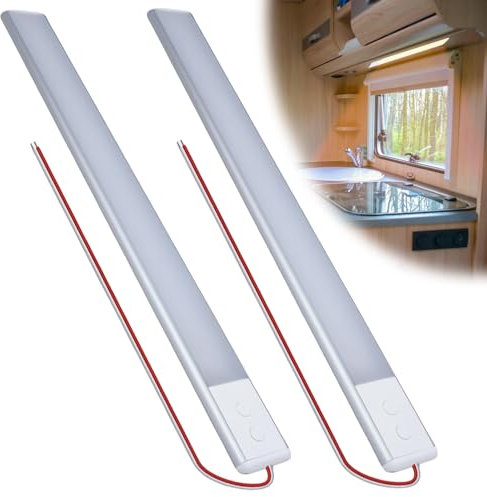 2 Stück Led Lampen Wohnmobil, 12 Volt Wohnmobil LED Beleuchtung Leuchte, Auto Dach Beleuchtung Lichtleiste mit Speicherschalter, Dimmbar Wohnmobilbeleuchtung Led Leiste für Wohnmobil, Auto und Boot