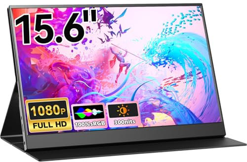 15.6'' Portable Monitor, 1080P FHD Plug&Play Travel Laptop Monitor, Built-in Speakers, Smart Cover, USB-C HDR Portable Second Computer Display, Portable Game External Screen for Laptop Phone Mac Xbox
