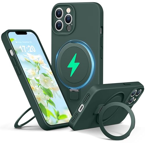 PuyaTeya Liquid Silicone Hülle für iPhone 11 pro MAX, Upgraded Kameraschutz mit Magnetisch Ring Ständer Mil-Grade Drop Shockproof Anti-Scratch Microfiber Lining Silikon hülle(Grün)