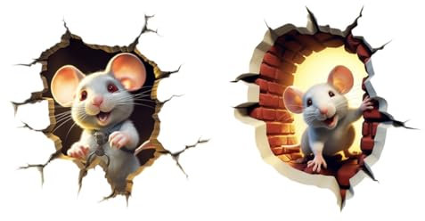 Set di 2 adesivi decorativi da parete, motivo topolino 3D, 15 cm