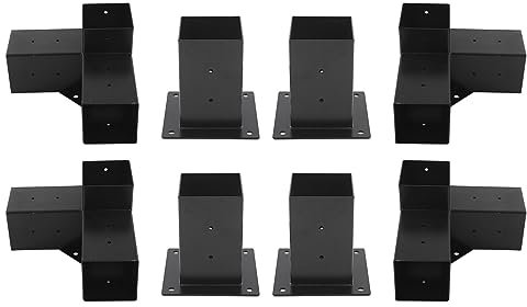 Kit Pergola Surélevée Noire en Bois avec Supports en Acier, 8 Supports de Menuiserie pour Bois de 6 X 6, Support d'angle à 3 Voies à 90 Degrés pour Usage Extérieur (8PCS)