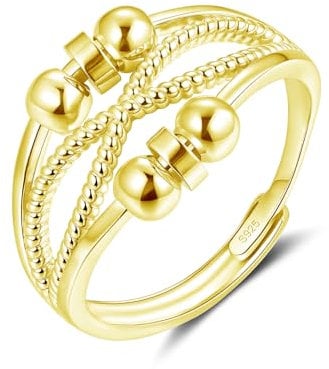 Deyanse Damen Anxiety Ring Silber, 925 Sterling Silber Spinner Fidget Ring, Unendlichkeit Angst Ringe mit 6 Perlen, Offen Einstellbar Anti Stressring, Unisex Stimmungsring gegen Angst Stress Geschenke